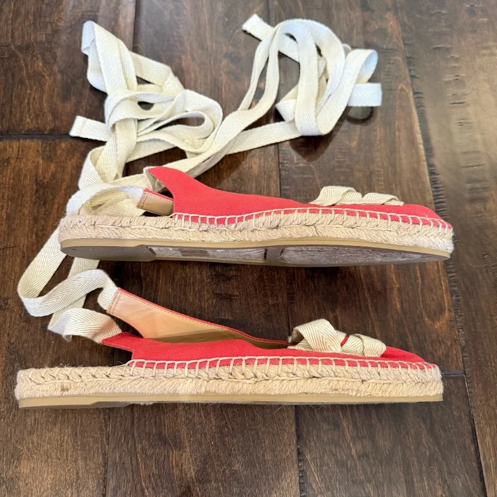 J. Crew Ankle Wrap Espadrille Flats Lace Up Red size 7 Nautical Sailor